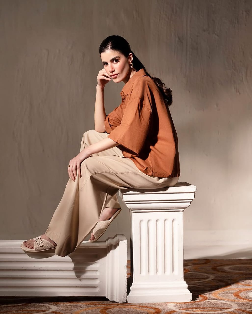 Stitched Autumn ’25 2-Piece Silk Rust/Beige