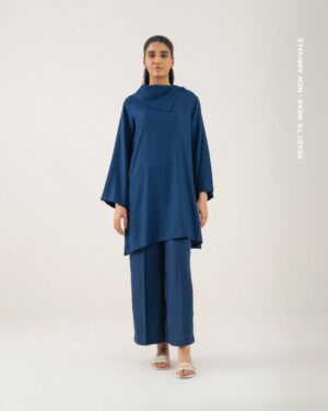 Stitched Autumn 2025 Silk 2-Piece Suit in Navy Blue